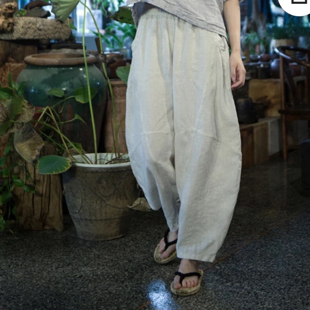 Relaxed Fit Linen harem Pants - tan